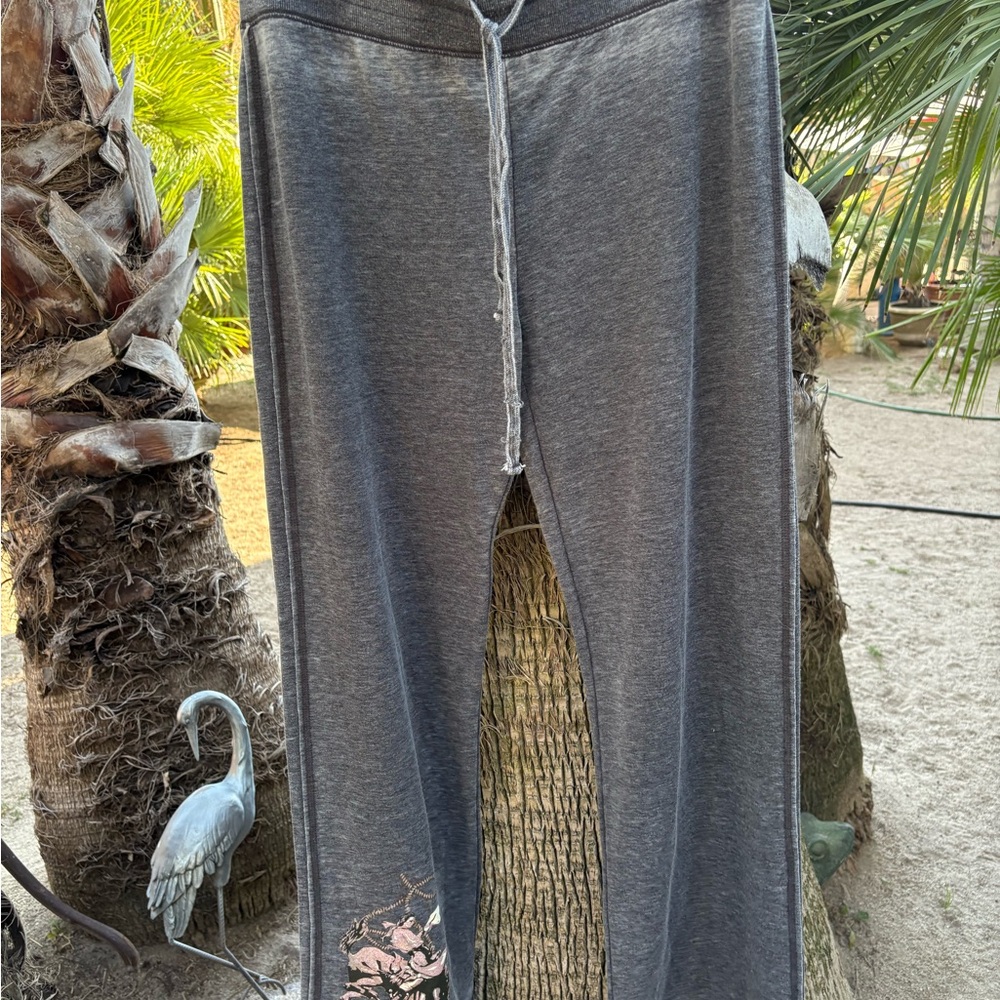 Stylish Gray Joggers with Pink Floral Accents